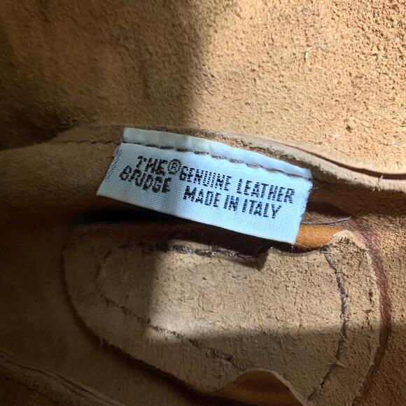 THE BRIDGE Brown Logo-Embossed Leather Vintage Saddle Messenger Bag w/Denim Trim - Picture 8 of 16